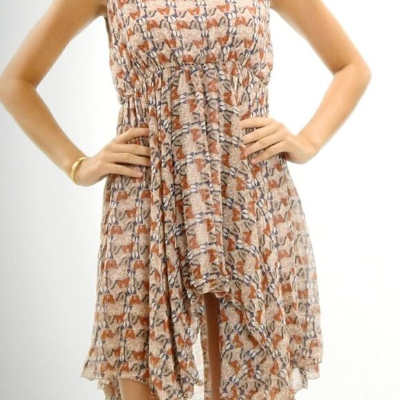 NEW!! CUTE! Butterfly print empire waist chiffon dress High Low Uneven Hem - Picture 5 of 7